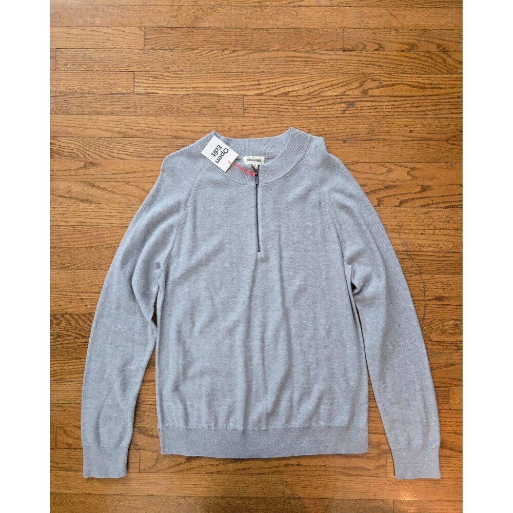 Open Edit Mens Gray Quarter Zip Long Sleeve Knit Sweater Size Medium NWT